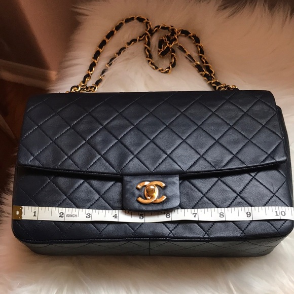 Chanel Vintage Single Flap bag Navy lambskin - Picture 13 of 15